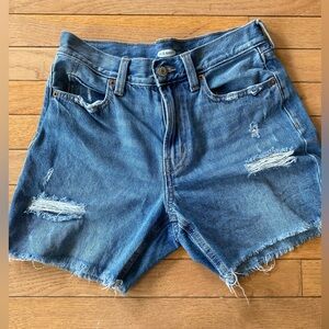 EUC Old Navy Blue Jean Shorts Distressed Mid-Thigh ,frayed hem